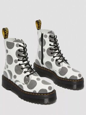Jadon Boot Polka Dot Smooth Leather Platforms in White -